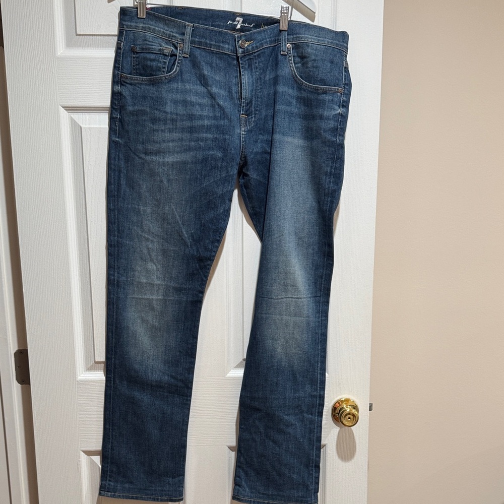 7 For All Mankind Men Straight Jeans Dark Blue Fade Brett Size 38